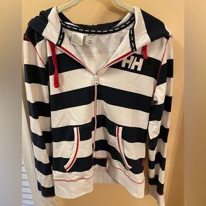 Helly Hansen hoodie, blue and white stripped, small